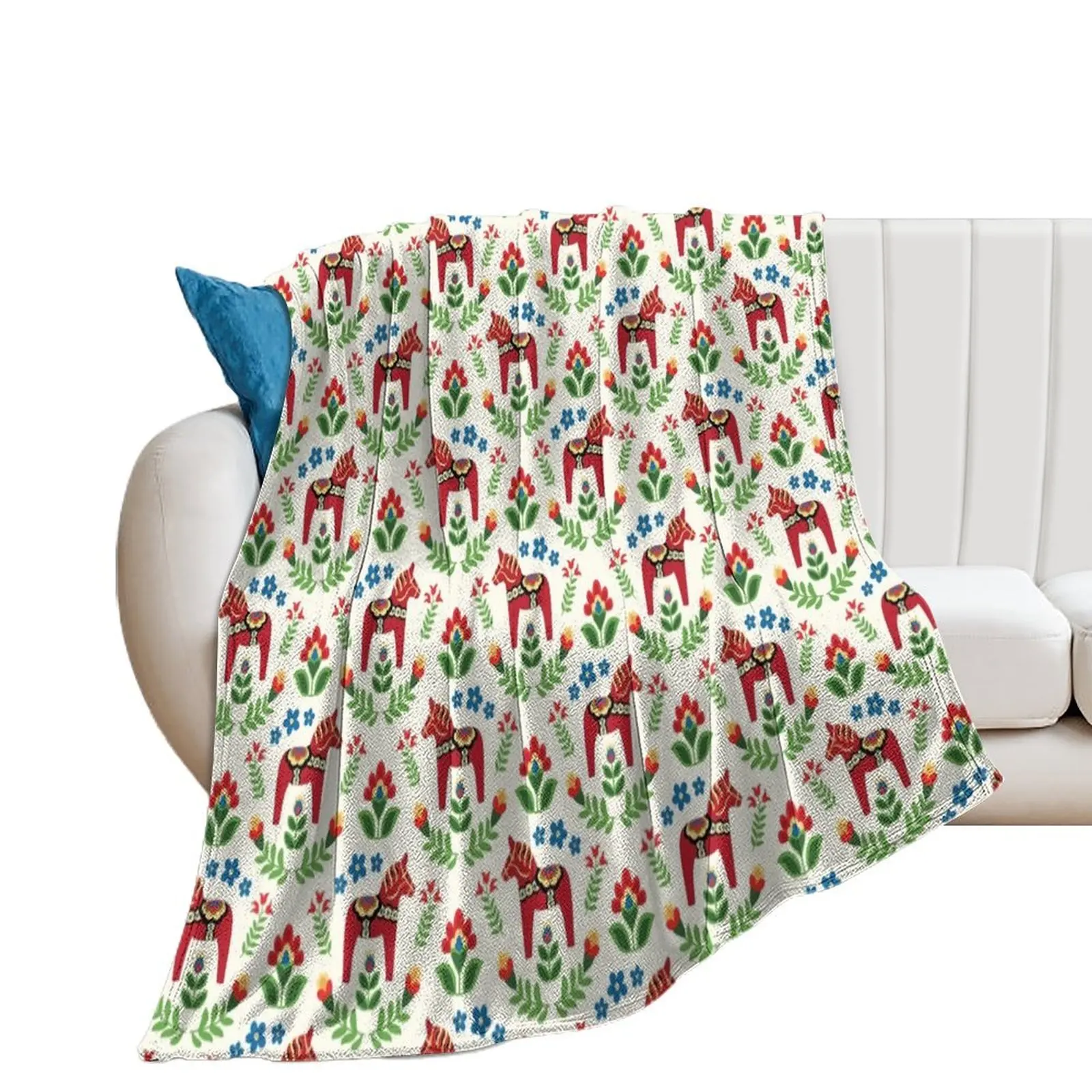 

Swedish Dala Horses Red Throw Blanket Luxury Brand Cute Designers for winter Blankets