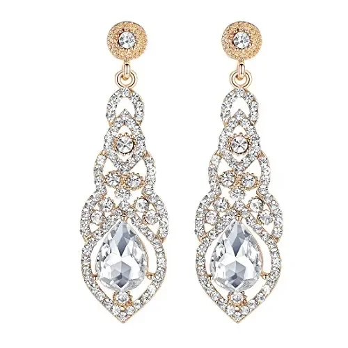 Fashion Crystal Chandelier Teardrop Diamond Studded Dangle Earrings White Gold Rose Gold Metal Earrings For Woman Jewelry Gift