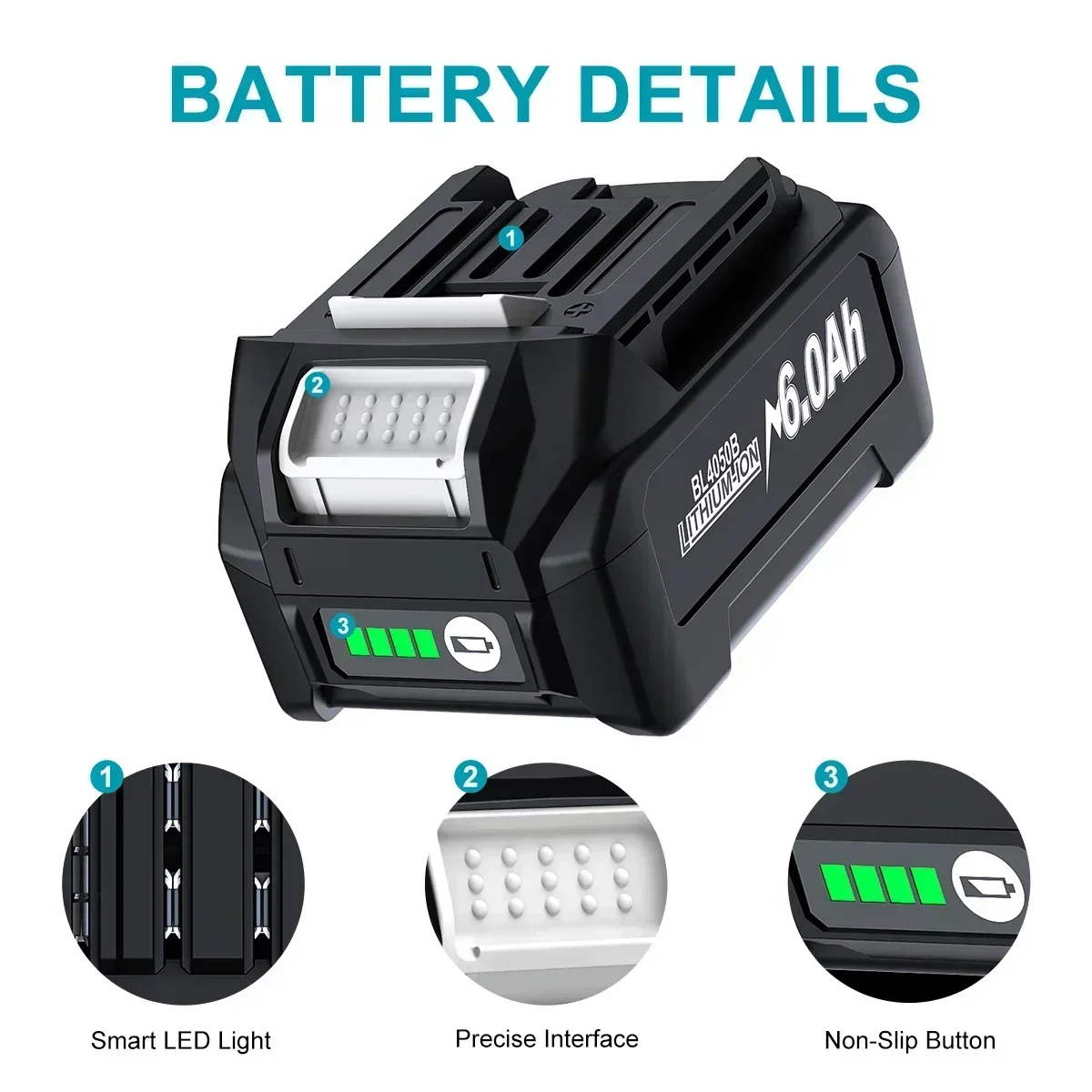 2025NEW 40V 6.0Ah Battery 6000mAh Replacement Battery 191L47-8 Battery BL4050F 194205-3 LXT-400 Power Tool Battries