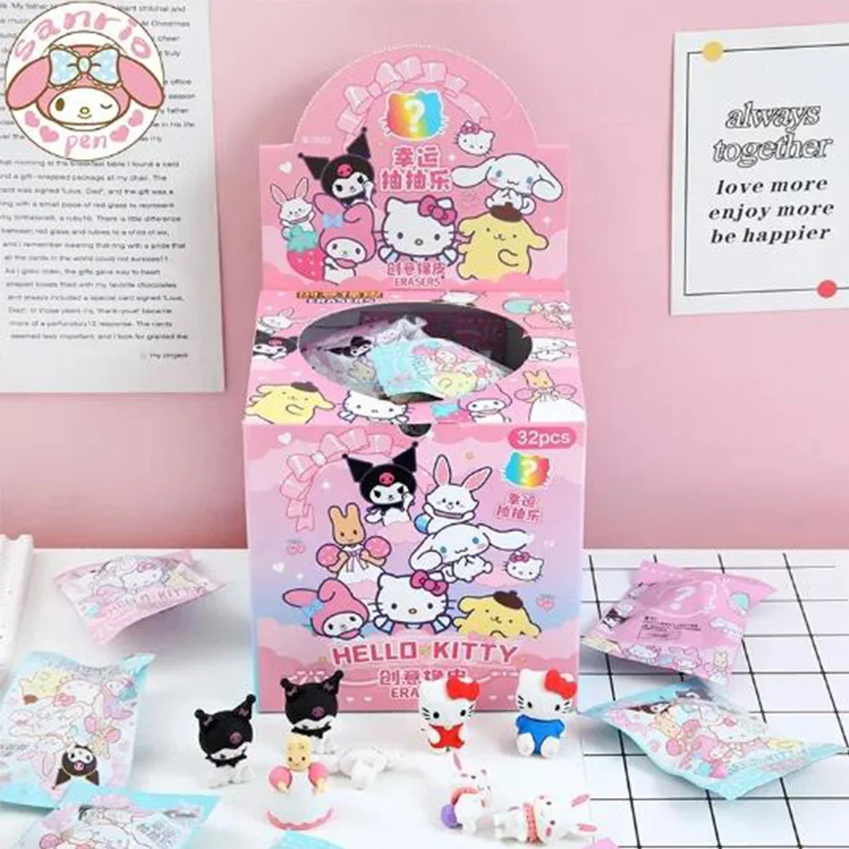 Sanrio Cartoon Eraser Rubber 32pcs Kawaii Students Stationery Kuromi Hello Kitty 3d Eraser Clean Tools School Children Gifts