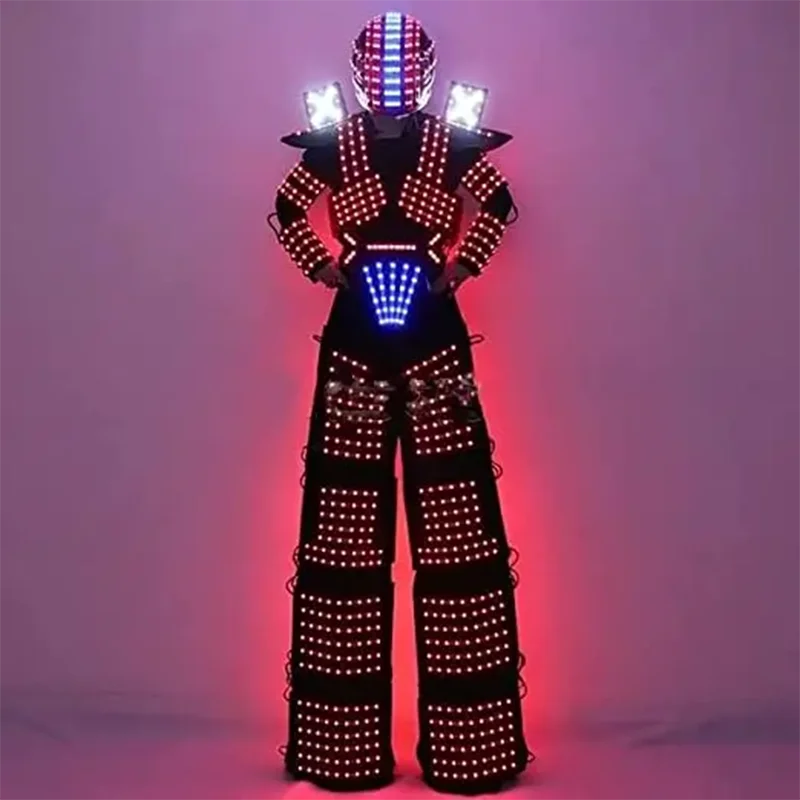 LED Stilts Walker Robot Suit Costume with Helmet RGB Change Color Costume carnival led costume