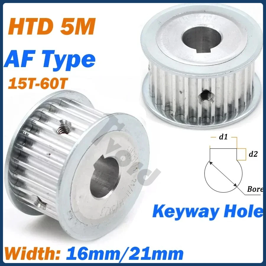 

HTD 5M Timing Belt Pulley AF-Type 15T 16T 18T 20T 22T 24T 25T 30T 60T Keyway Hole, For 15/20mm Wide Belt