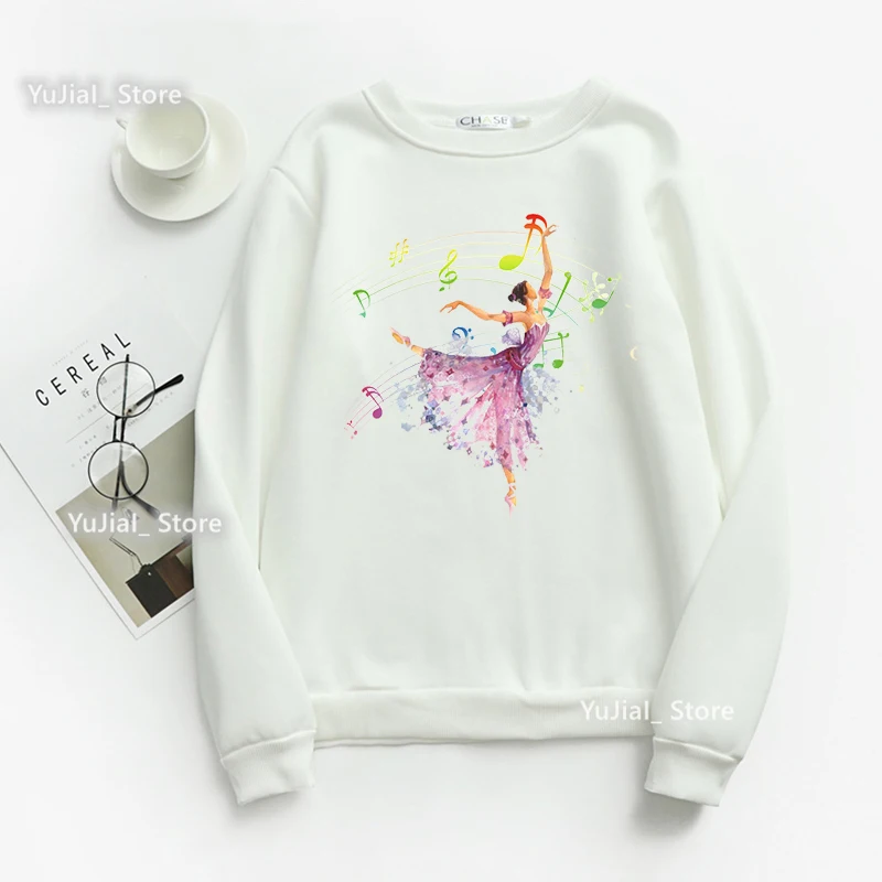 Watercolor Gymnastics Dance Print Hoodies Girls Music Note Lover Sweatshirt Femme Winter/Spring/Autumn Jumper Clothes Tracksuit