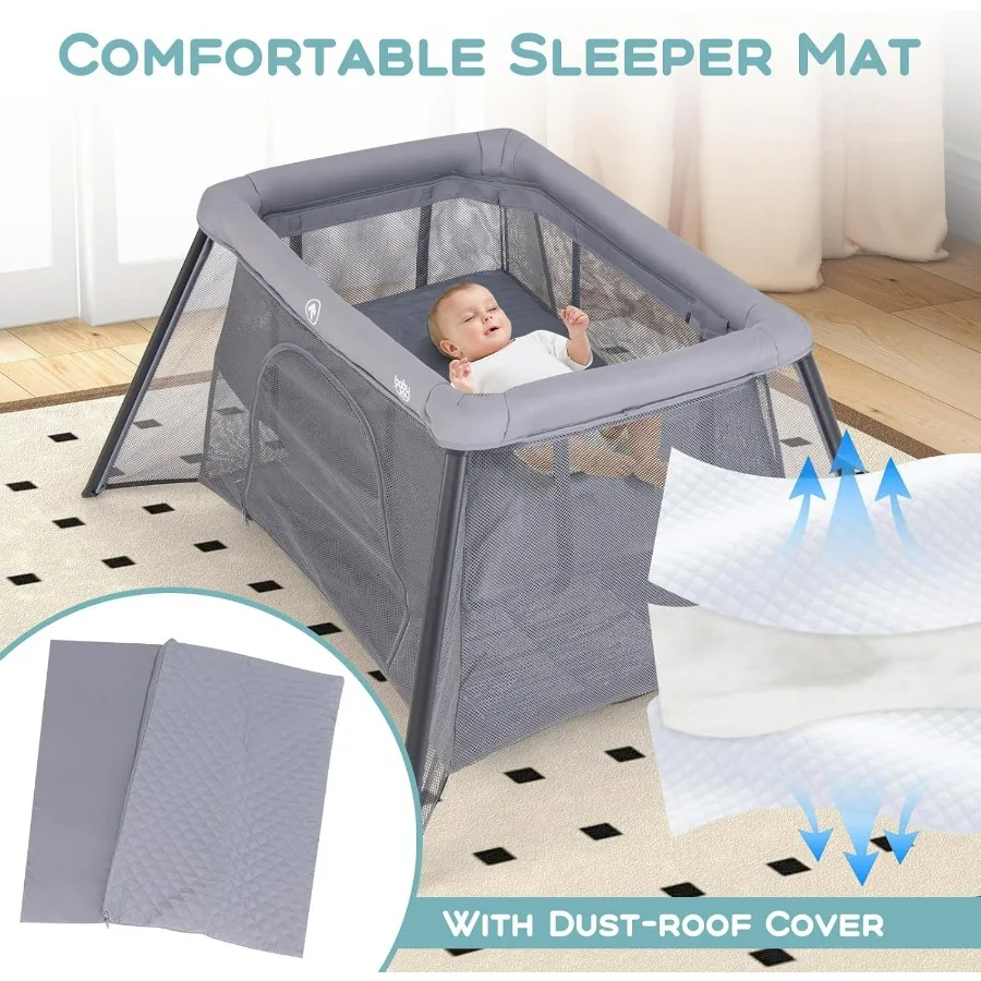 روضة أطفال محمولة 2 في 1 للسفر مع مرتبة ناعمة قابلة للغسل وقابلة للطي وحزمة لعب خفيفة الوزن تركيب مجاني للمنزل P #6