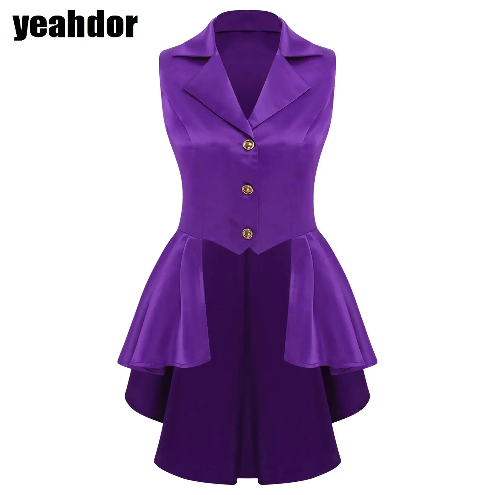 

Women Medieval Renaissance Steampunk Jacket Vest Victorian Waistcoat Top Turn-Down Collar Sleeveless Asymmetric Ruffle Suit Top