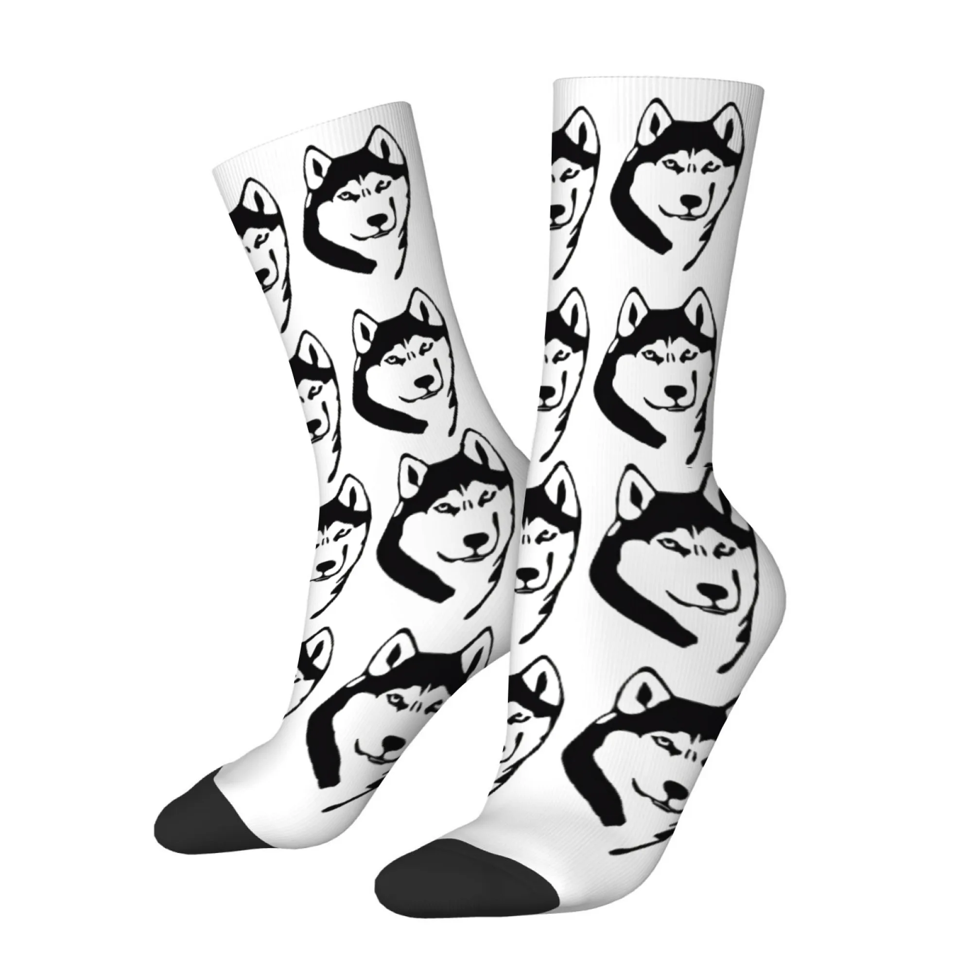 Black and White Minimalist Husky Head Print Men's Mid-calf Socks Cute and Comfortably Soft with A Charming and Soothing Design