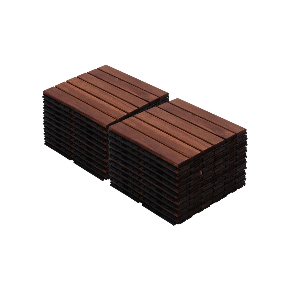 Acacia Wood Interlocking Deck Tiles Striped Pattern, 20 PCS  12