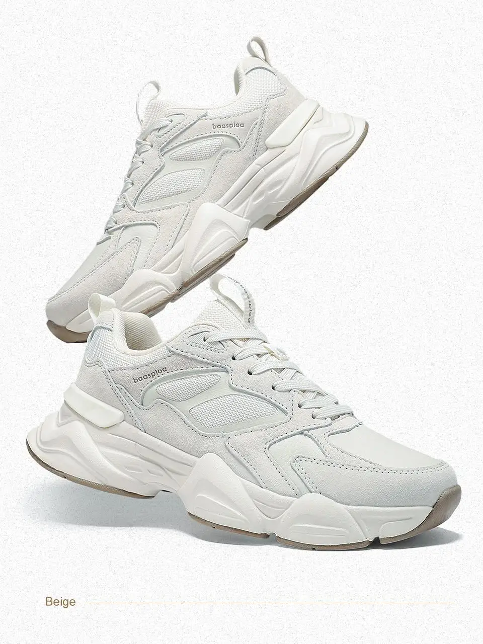 Baasploa Damen-Walking-Sneaker, Winter-Komfort-Lederschuhe, modische, einfarbige Sportschuhe mit erhöhter Sohle für Damen – Detail 11