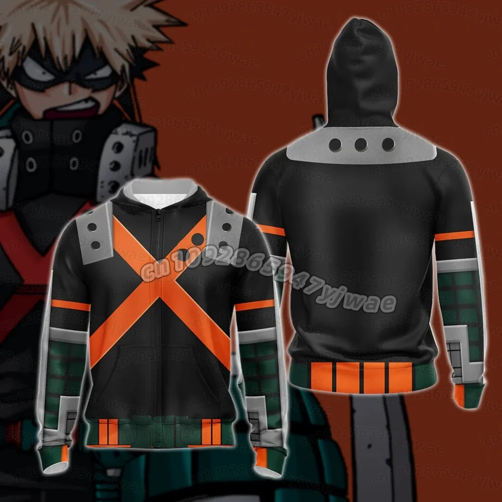 2026 Winter KIDS Cosplay 3D New My Hero Academia Bakugo Katsuki Cosplay zipper Hoodies Men Anime Sweatshirts KIDS Hoodie