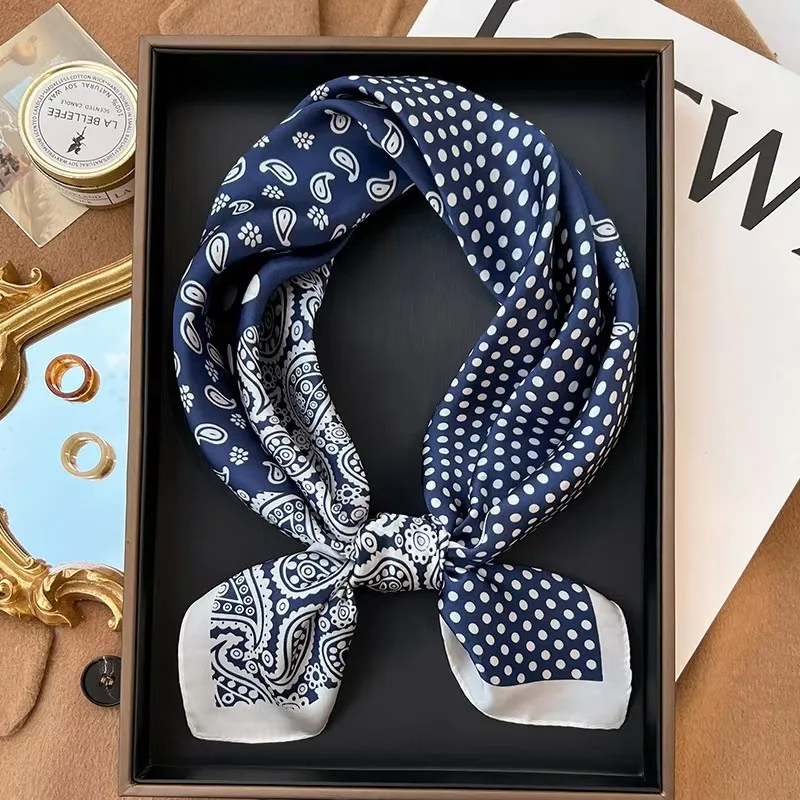 Luxury Polka Dot Silk Square Scarf Women Hijab Hair Bands Neckerchief Female Satin Shawl Ribbon Headband Fashion Wraps Bandana image 4