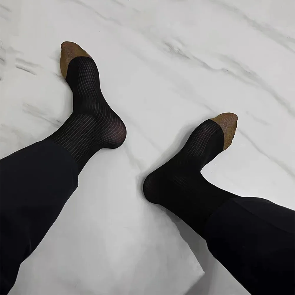

Удобные мужские носки высокого качества, Лидер продаж, деловые носки, шелковистые черные/темно-синие мужские классические носки до колена, прозрачные