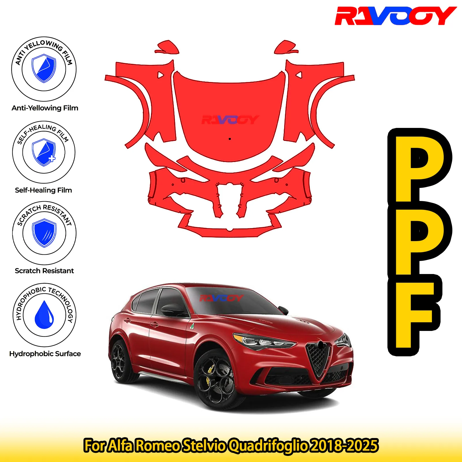 

For Alfa Romeo Stelvio Quadrifoglio 2018-2025 Glossy Matte Black Precut front PPF Kit Paint Protection Film