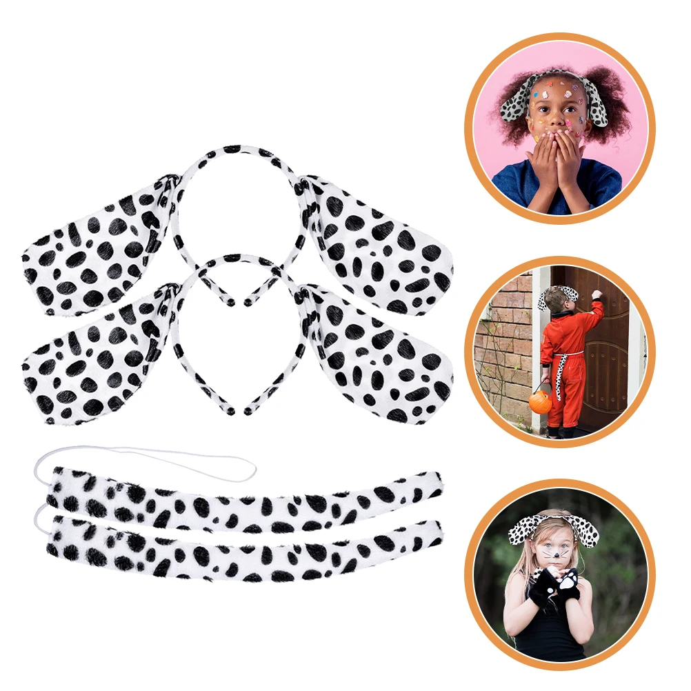

4pcs Dalmatian Animal Costume Accessories Reusable Kids Hair Toppers Ears Tail Set Stage Festival Party Cosplay Props Dog