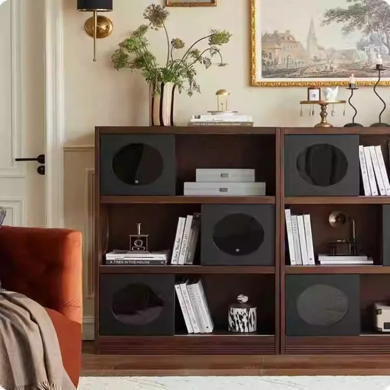 

retro solid wood free combination cabinet low living room small apartment book storage integrated floor locker