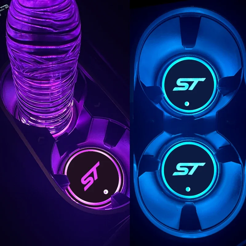 Luminous Car Water Cup Coaster Holder 7 Colorful USB Charging Car Led Atmosphere Light For Ford Focus Fiesta Edge ST Line