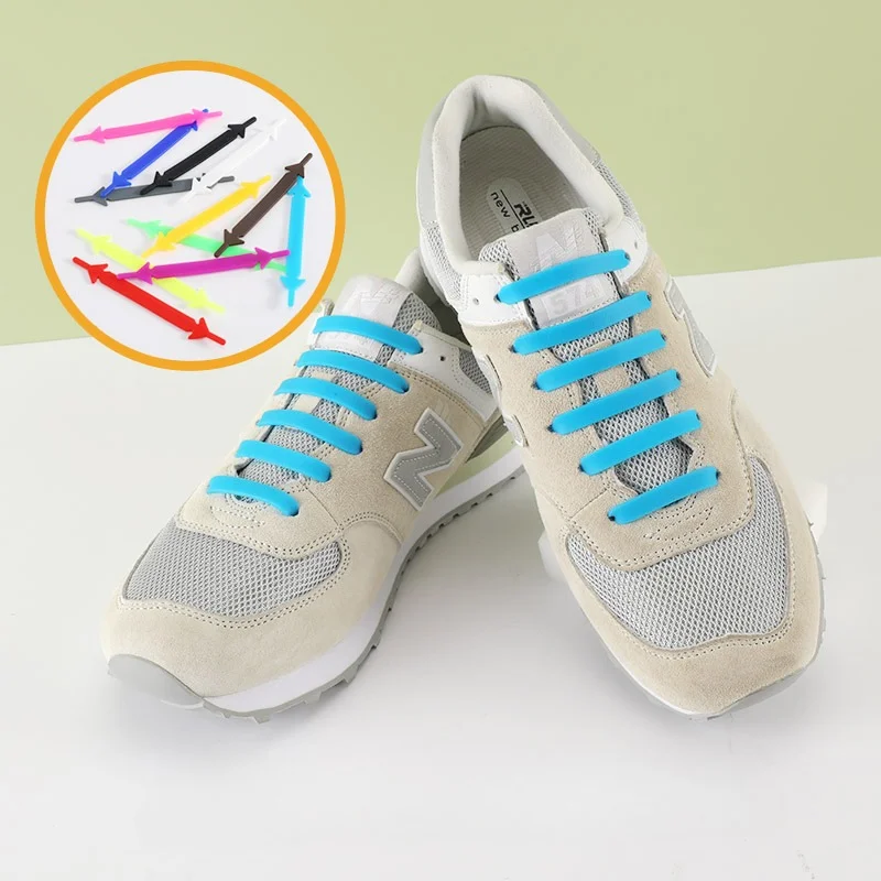16pcs/lot Silicone Shoelaces No Tie Shoelaces 12 colors Elastic Lace Shoelace Creative Lazy Silicone Laces Rubber Lace