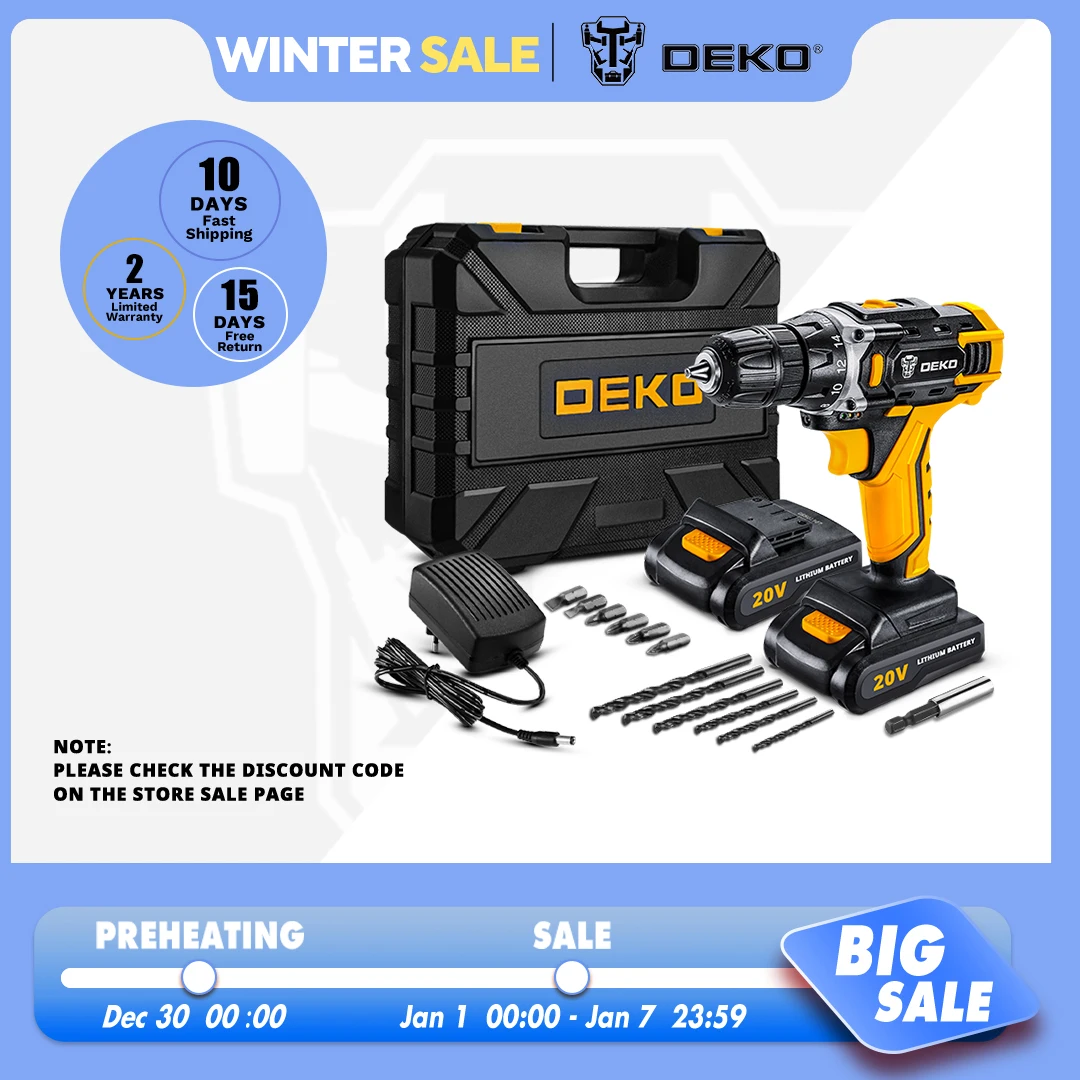 DEKO Новый Sharker 20V Аккумуляторная дрель отвертка мини беспроводной мощности Светодиодный драйвер постоянного тока литий-ионный аккумулятор 18 +