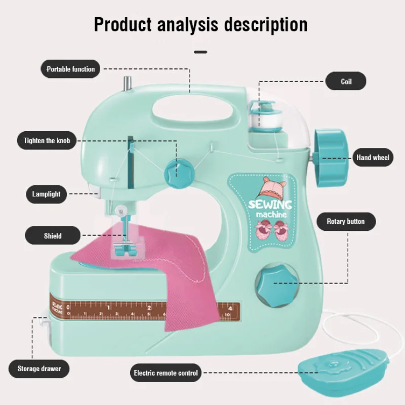 Máquina de Costura Elétrica Infantil, Mini, Portátil, DIY, Play House Simulation, Kit de Ferramentas, Educação, Brinquedos para Crianças, Iluminação