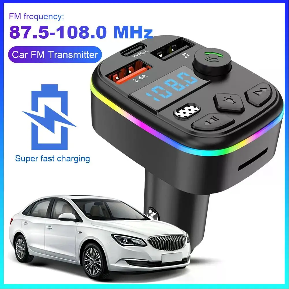 FM Transmitter Bluetooth-Compatible Support TF Card U Disk Car Charger USB Type C MP3 Player Hands Free Wireless Car Kit