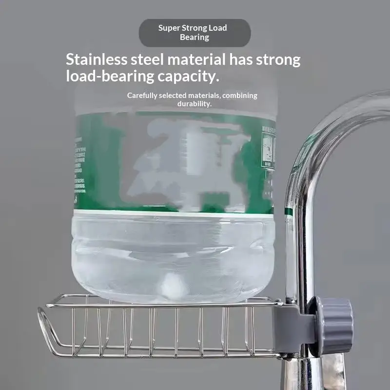 Stainless Steel Rustproof Kitchen Sink Drain Rack Sponge Faucet Holder Compact Size for Small Kitchen Storage
