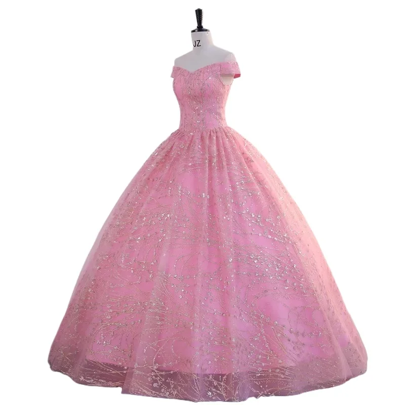 2026 primavera novo elegante vestido de noiva brinde com decote em v exame de arte malha vestido adulto moda rosa cinta vestido de noite ombro