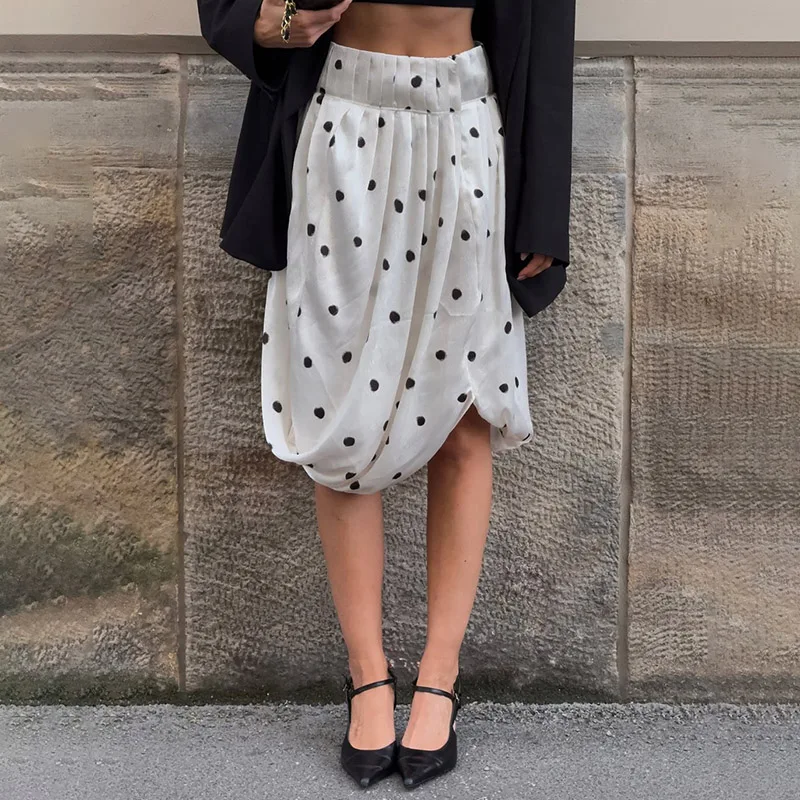 

Tornova Reteo Polka Dot Skirts High Waist Irregular A-line Skirt Women's Fashion Autumn Loose Mid-length Skirt Casual Female