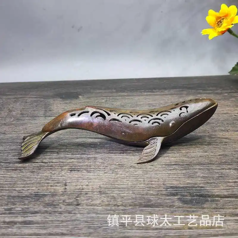 Rural antique miscellaneous items: -shaped , cast incense burner with painted details, small whale home decor