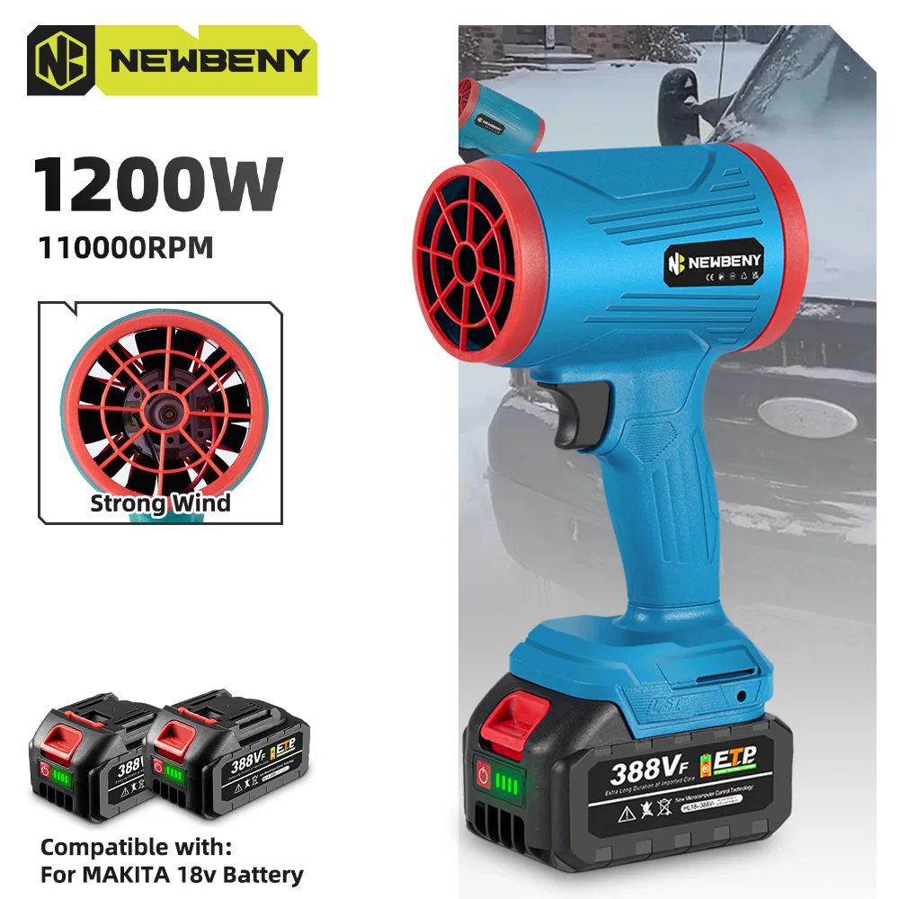 NEWBENY 1200W Electric Blower Turbo Jet Fan Cordless Efficient Car Dryer Handheld Dust Blowing Tools For Makita 18V-21V Battery