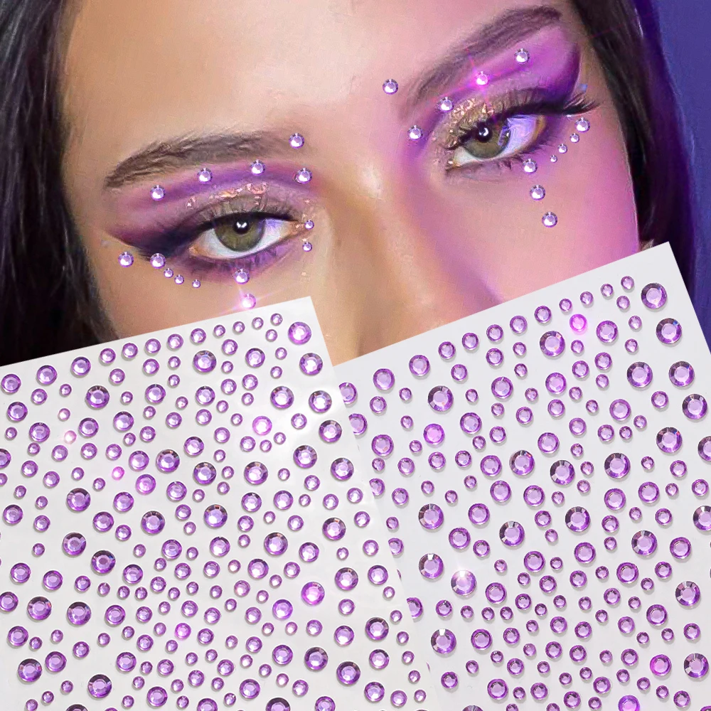 

1pcs 3D Purple Face Rhinestones Sticker Round Diamond Makeup Tattoo Stickers Y2k Face, Eye, Body Gem Art Jewelry Accessories*#@