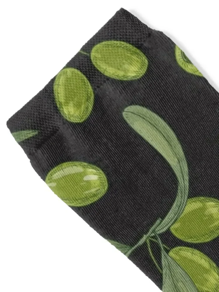 Green Olives with Leaves on Black Pattern Socks funny gift with print valentine gift ideas Girl'S Socks Men's