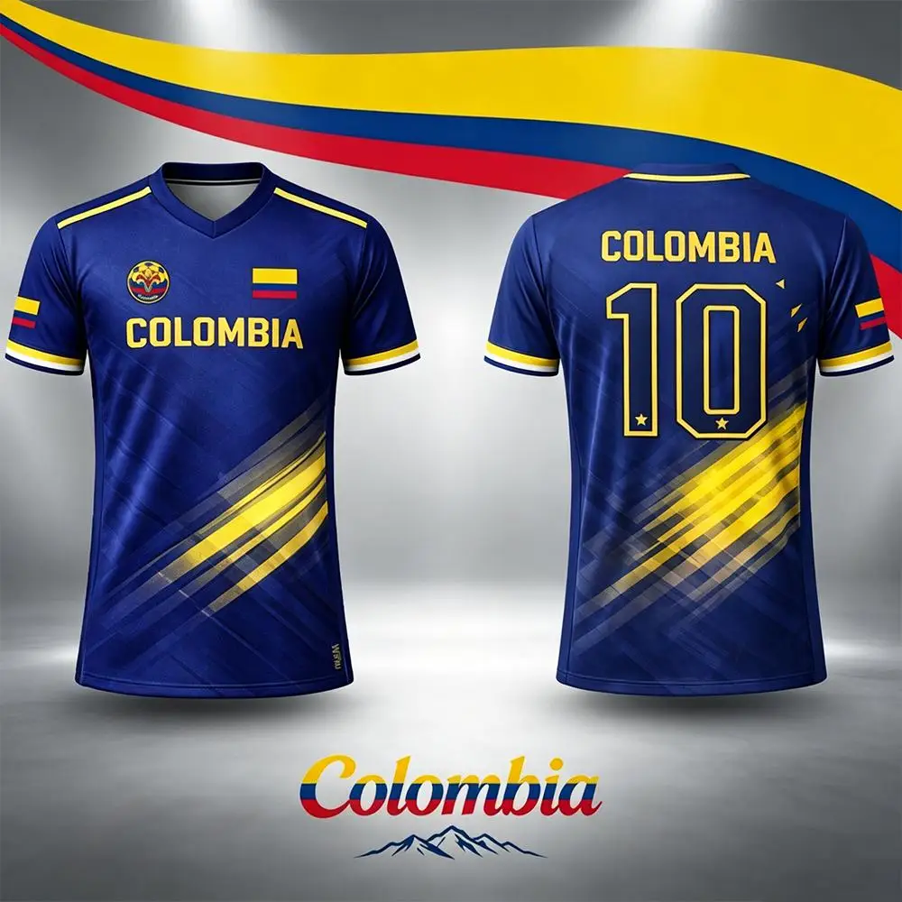 

Colombia Flag 3D Printed Jersey Summer Outdoor Sports Breathable Short-sleeved Football Training Top Unisex Casual V-neck Tee