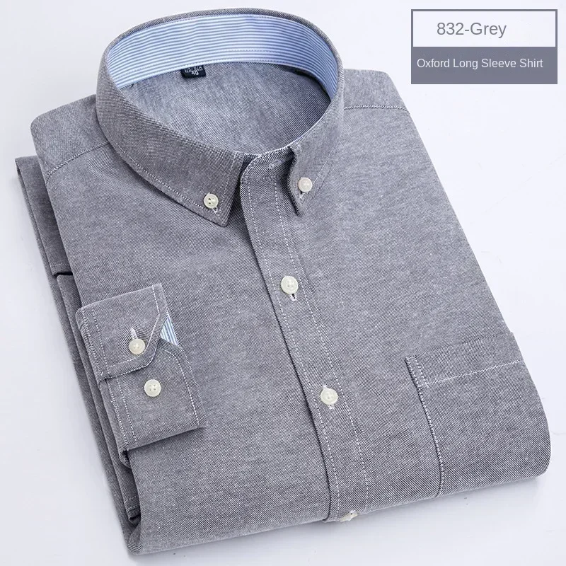 Camisa Oxford casual monocromática masculina, camisa de negócios fina, camisa de manga comprida, roupa de rua, moda, quente, por atacado