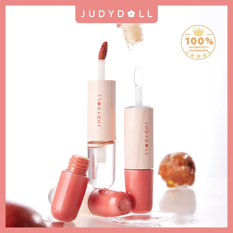 Judydoll Brillo de labios y barro de doble punta, brillo hidratante, similar al espejo, labios duraderos, que no se decoloran, suaves y regordetes