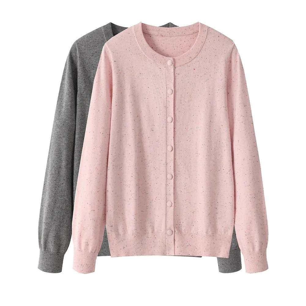 

Korean Spring Women's Knitted Long Sleeved Color Dots O-neck Cardigan Soft Spring Autumn Warm Casual Loose Sweater Fashion Coat