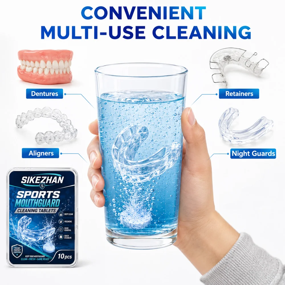10PCS Sports Mouthguard Cleaning Tablets Quick Dissolving Cleaner for Retainer Night Guard Aligner Dental Oral Appliance Care