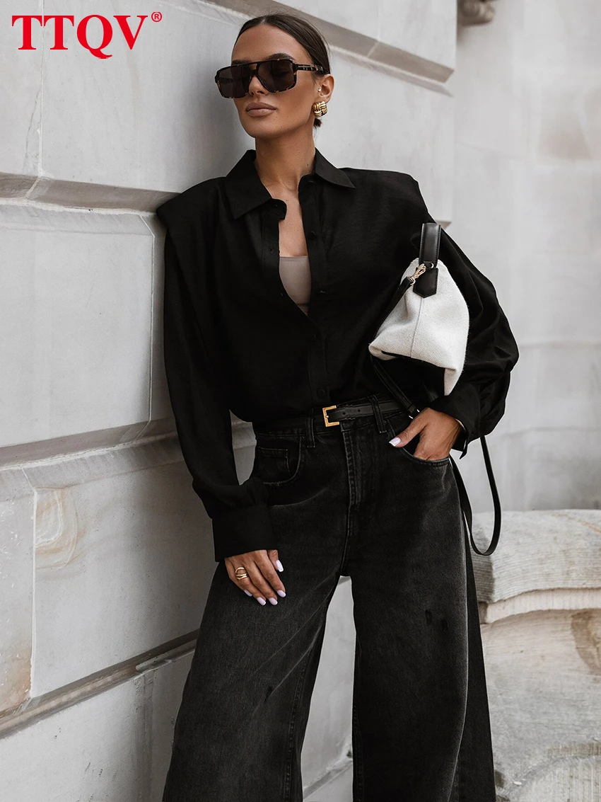 

TTQV Fashion Loose White Women's Shirt 2026 Spring Lapel Long Sleeve Blouse Elegant Classic Solid Top Female Clothing Streetwear