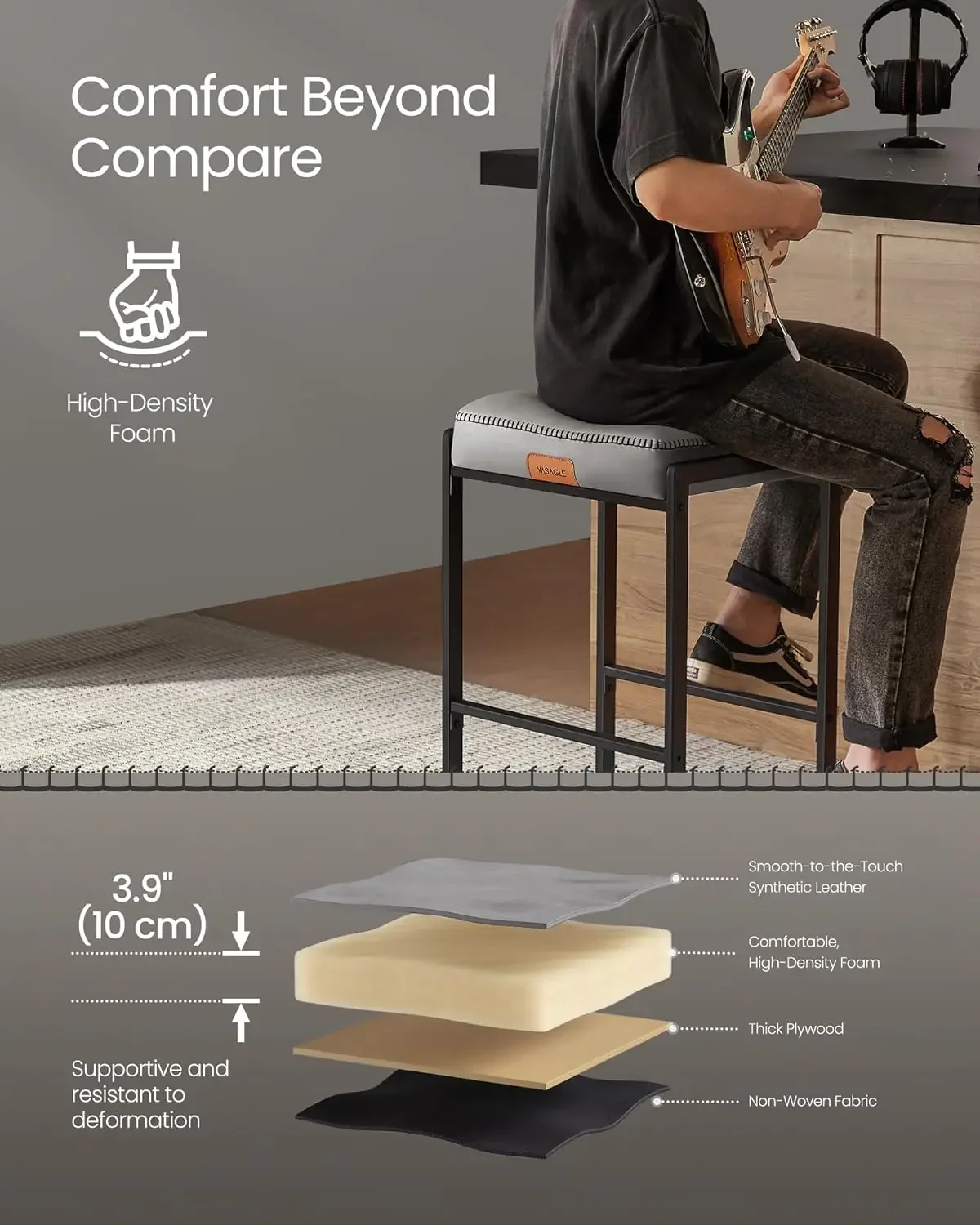 Kollektion – Barhocker-Set, 4er-Set, Barhocker in Thekenhöhe, Kunstleder mit Nähten, Mid-Century Modern C