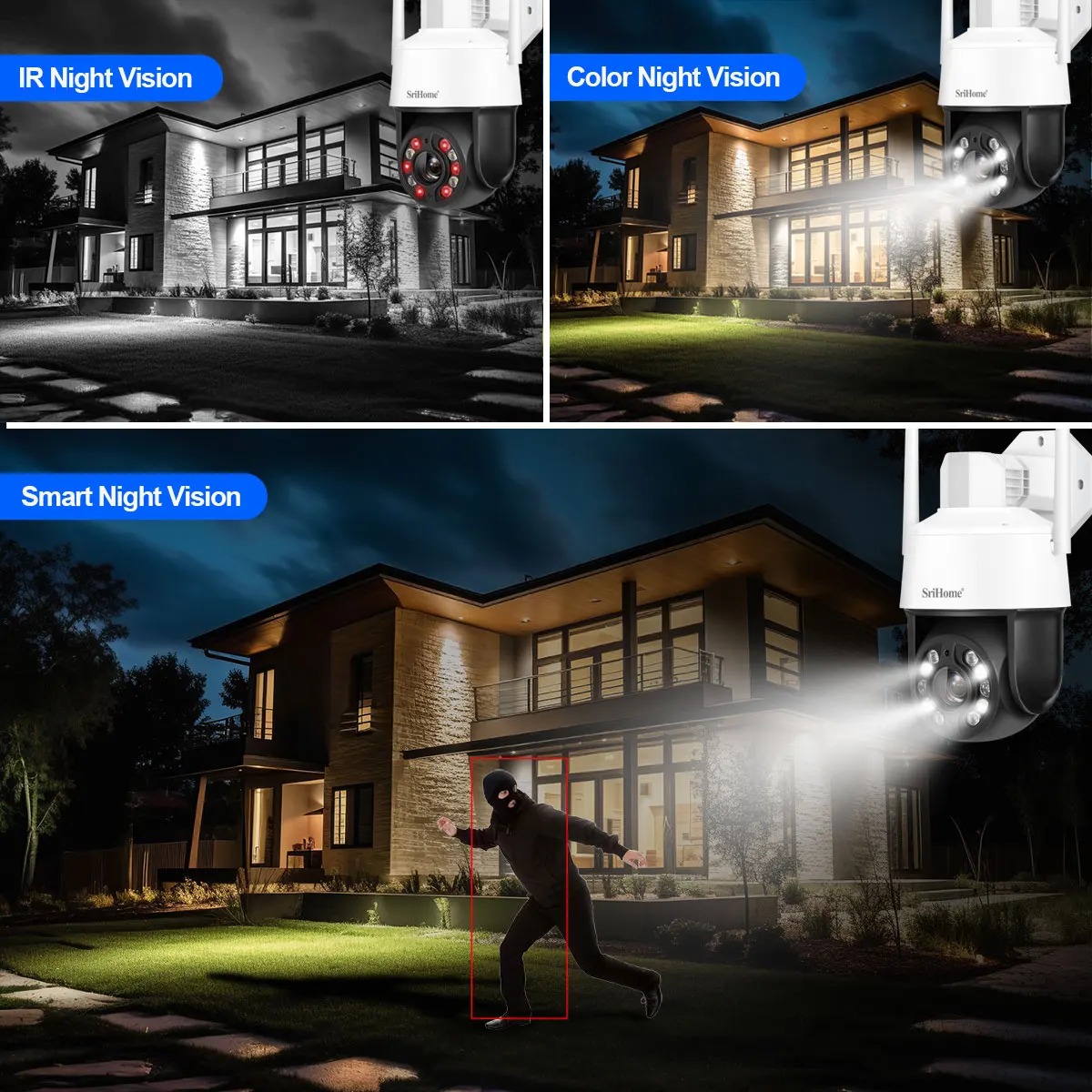 Srihome SH041 QHD 5.0MP 20X Zoom في الهواء الطلق 5G الأمن واي فاي كاميرا IP IP66 مقاوم للماء H.265 Onvif كاميرات المراقبة بالفيديو CCTV