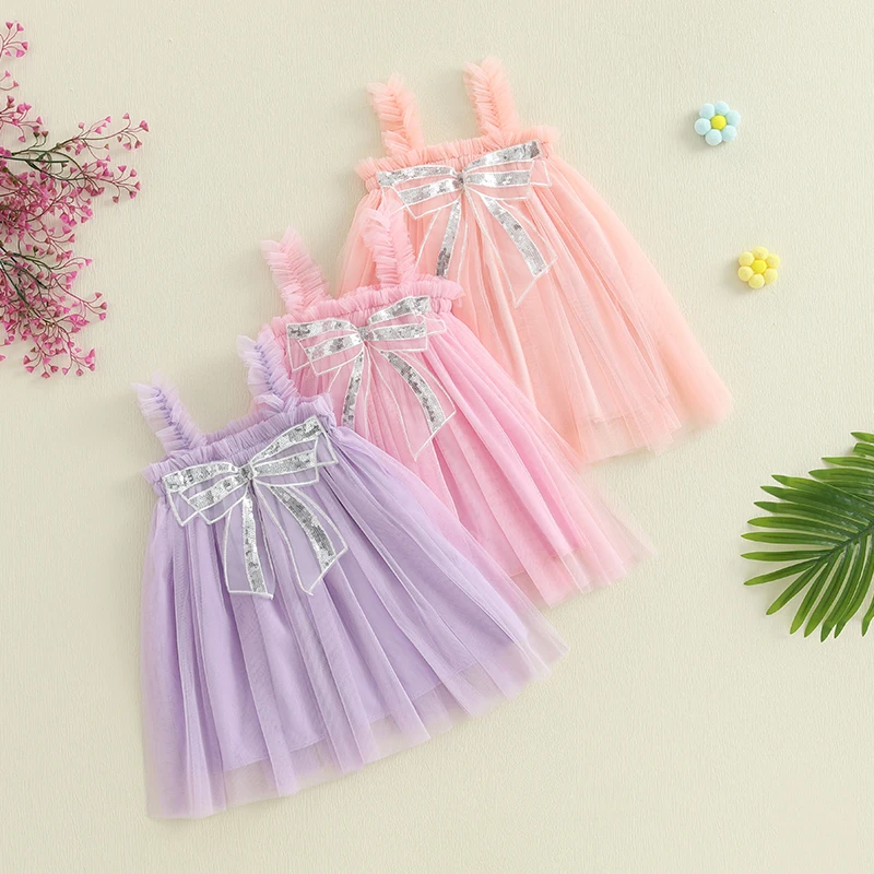 

Summer Baby Girls Dress Newborn Baby Sequins Bow Tulle Princess Dresses For Baby Sleeveless Birthday Costume Infant Party Dress