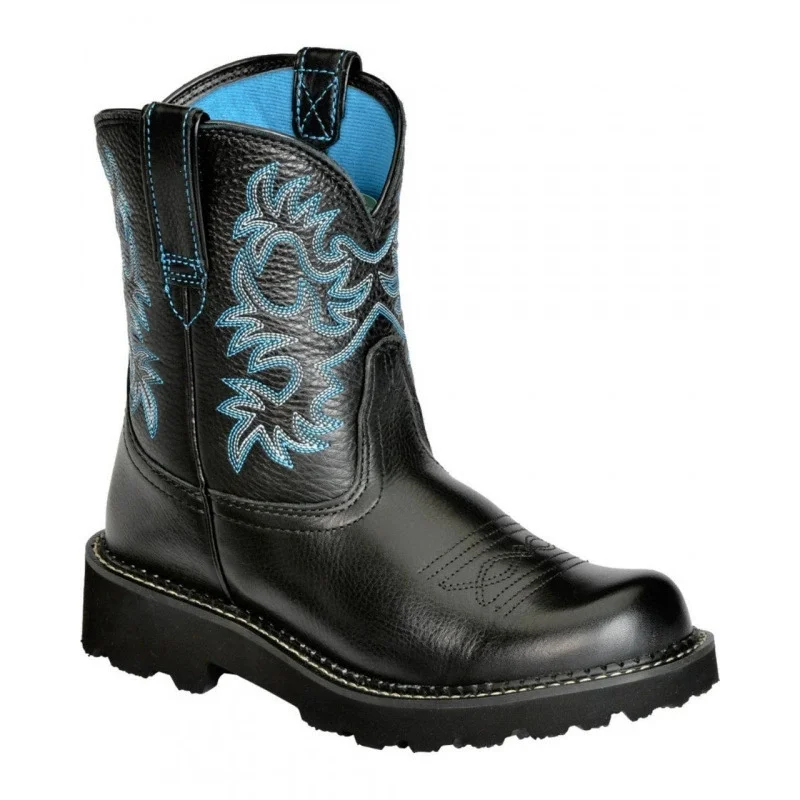 Men's Western Ankle Boots Turquoise Embroidered Cowboy Booties with Rugged Rubber Sole Durable Footwear for Ranch Work Casual