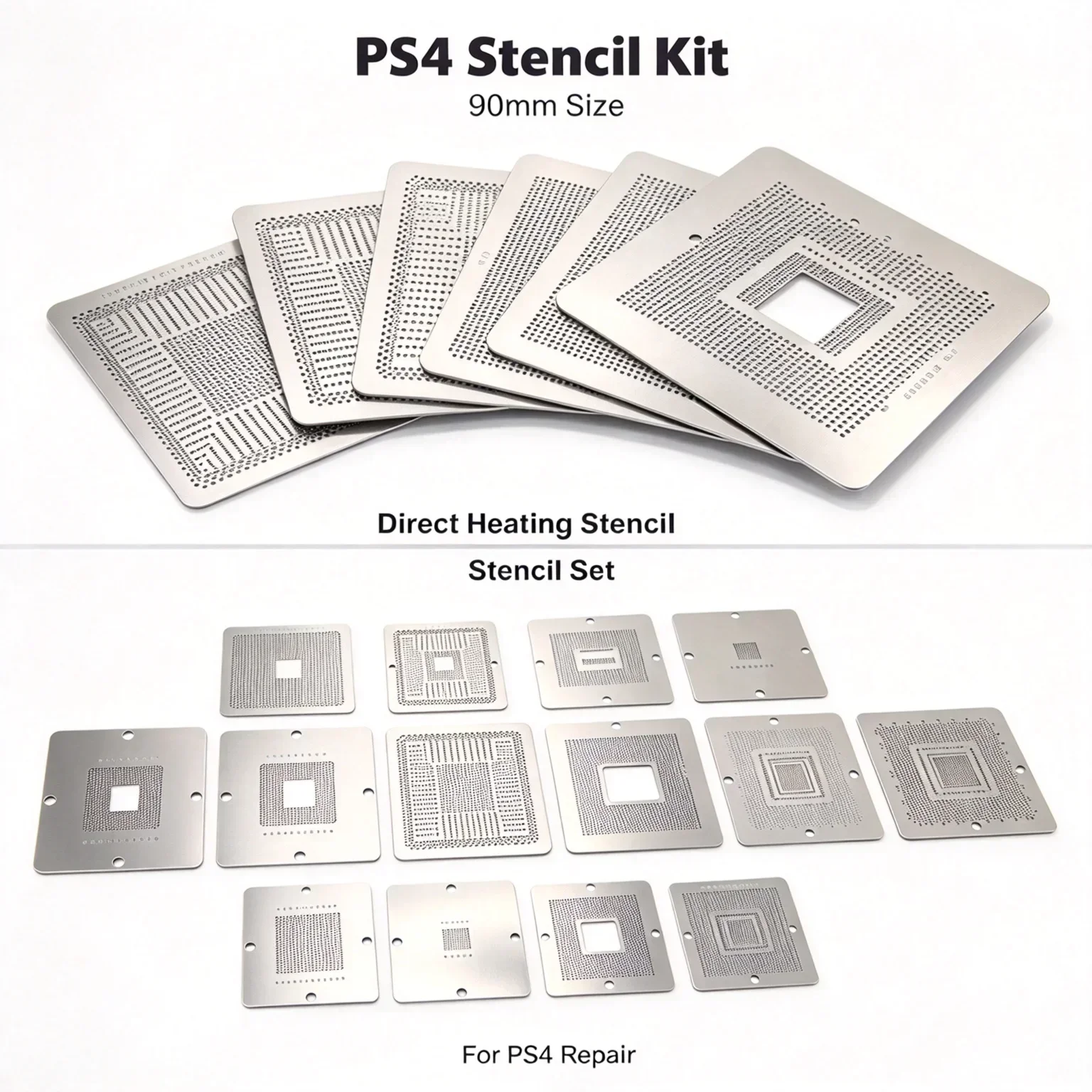 11pcs Latest 90mm PS4 BGA Reballing Stencils Console Chip Rework Repair Tools for PS4 Mainboard Maintenance