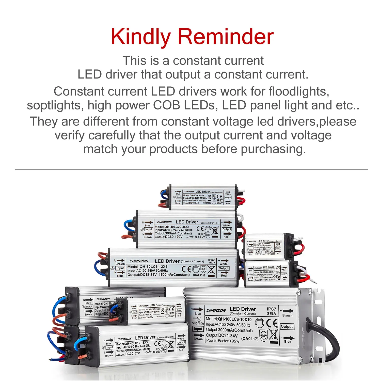 Constant Current Led Light Waterproof Ip67 Driver 10W 20W 36W 50W 100W 300Ma 450Ma 600Ma 900Ma 1500Ma Power Supply