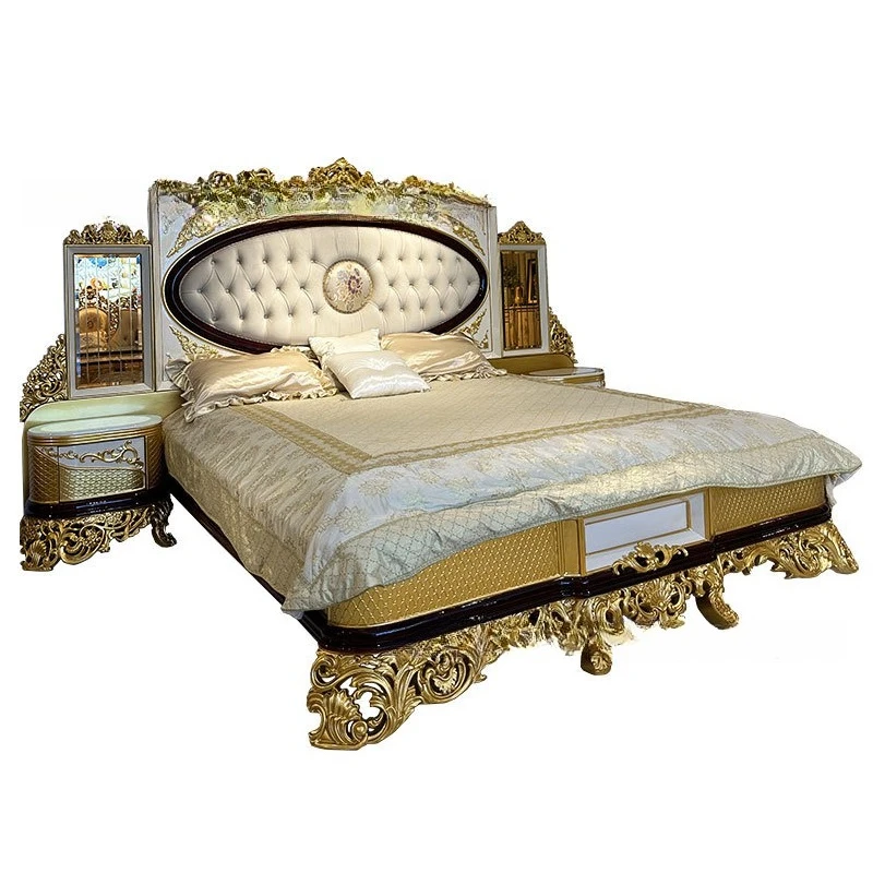 

European style solid wood bed, bedroom furniture, master bedroom, luxurious high-end French palace king bed