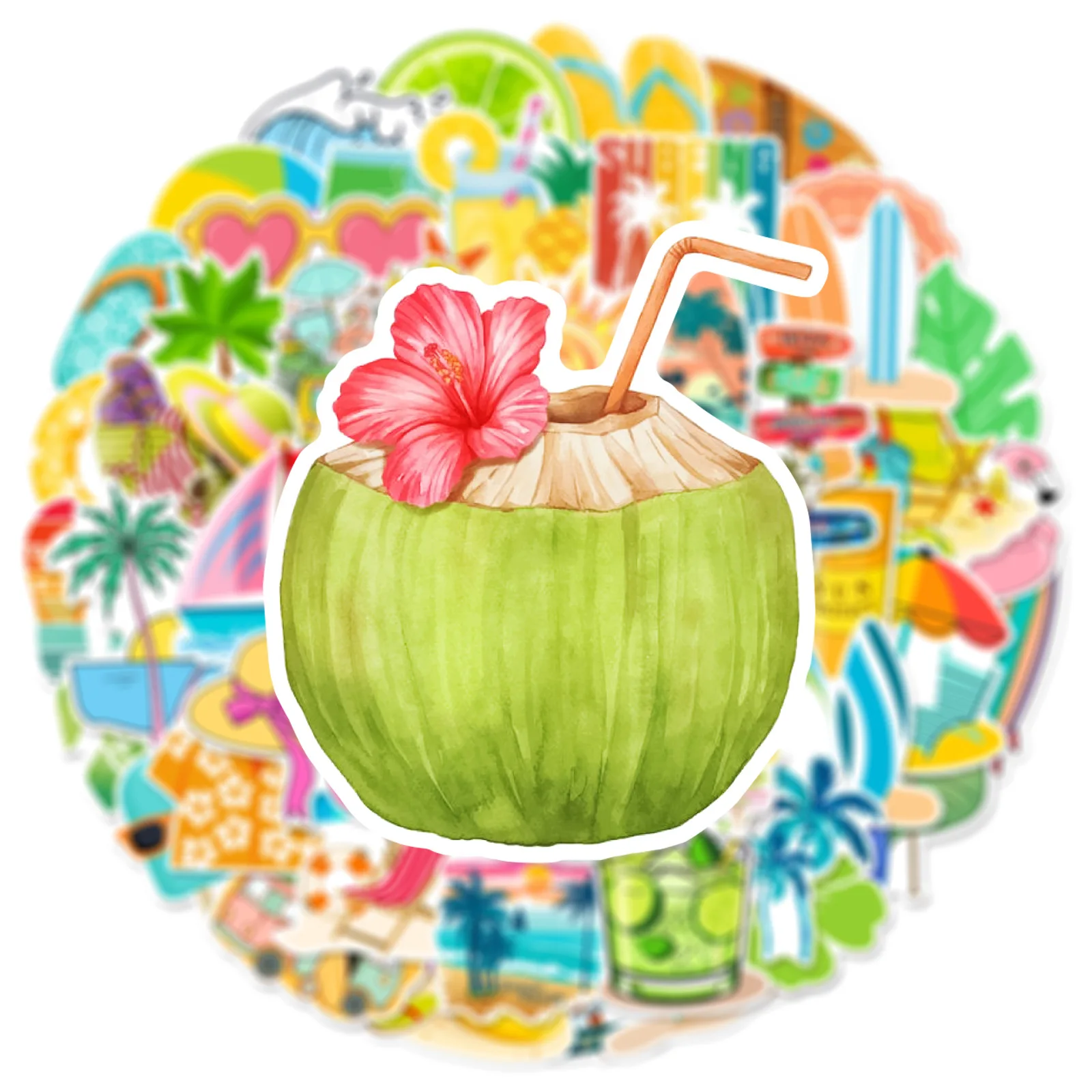 50 stücke Sommer Strand Urlaub Cartoon Graffiti Aufkleber DIY Telefon Gitarre Laptop Notebook Koffer Tasse Wasserdichte Aufkleber Kinder Spielzeug