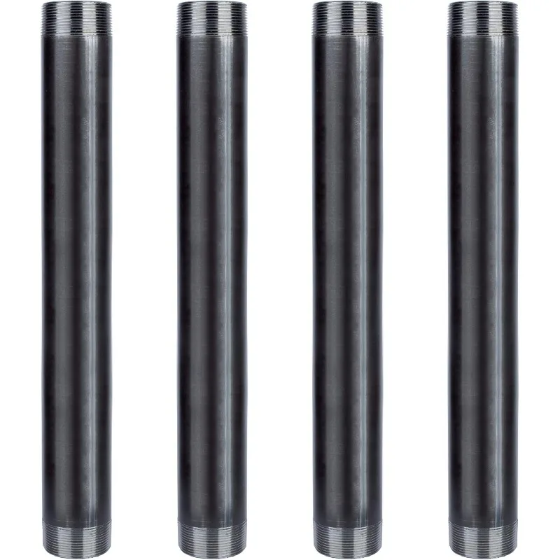 Black Steel Plumbing Pipe, Pre-Cut Pipe Fits Standard Black Threaded Pipes, Nipples and Fittings, 4 Pack