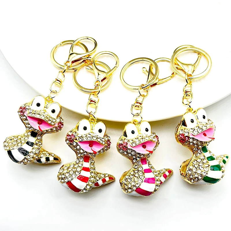 Creative Cute Cartoon Diamond Studded Drip Oil Zodiac Snake Alloy Keychain Animal Bags Pendants Accessories Creative Gifts