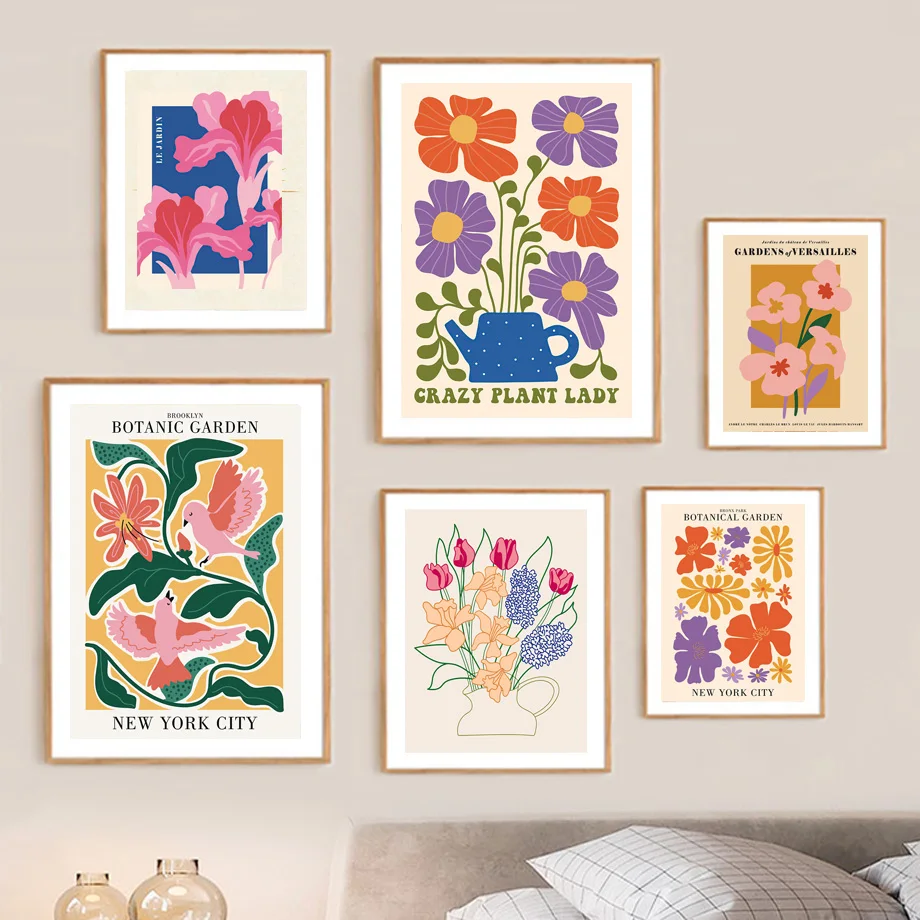 Botanical Garden Floral Canvas Wall Art Mural Poster Retro Pop Plant Museum Print Colorful Nature Home Living Room Gallery Decor