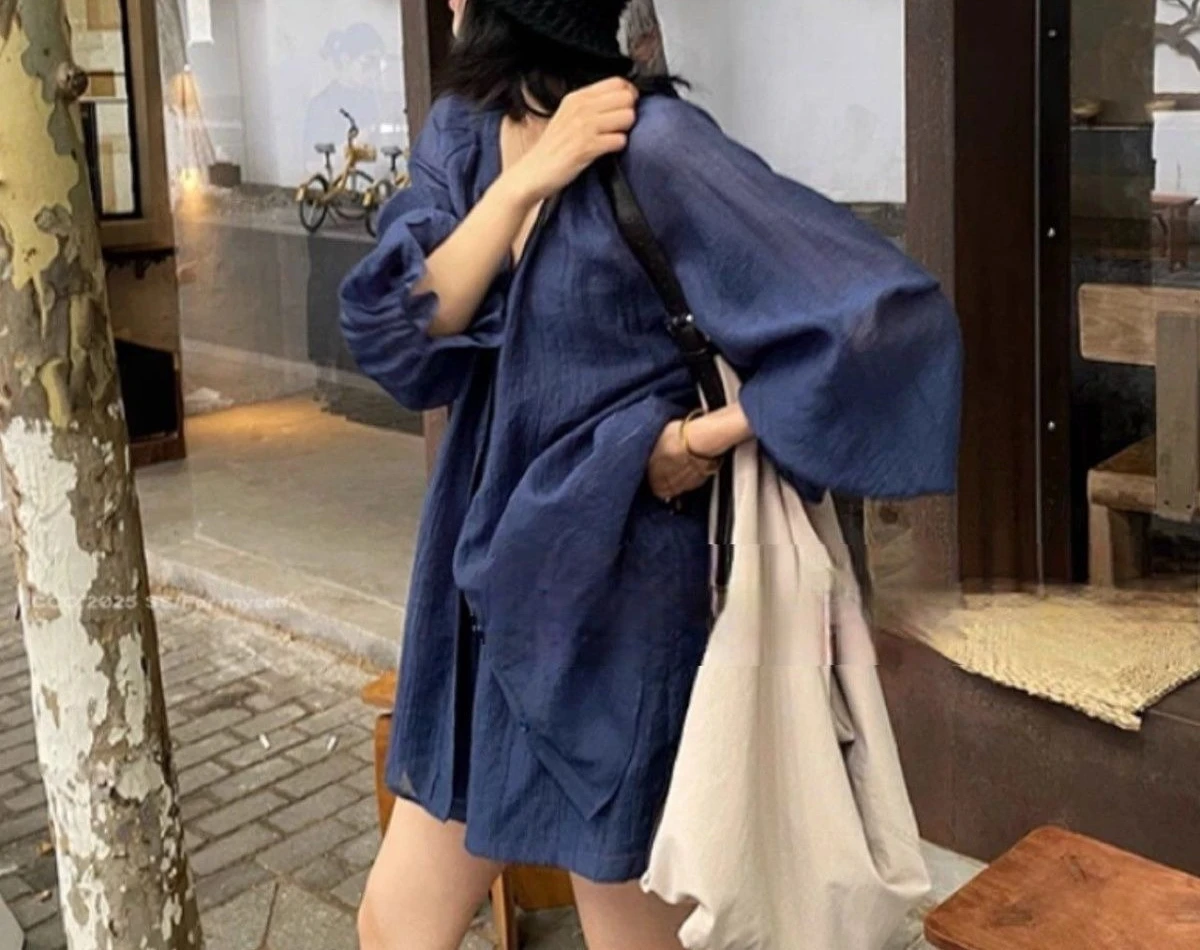 V-neck Flower Bud Sleeve Design Loose Fitting Shirt for Women in The Summer of 2026, New Slimming and Wide Leg Shorts Set