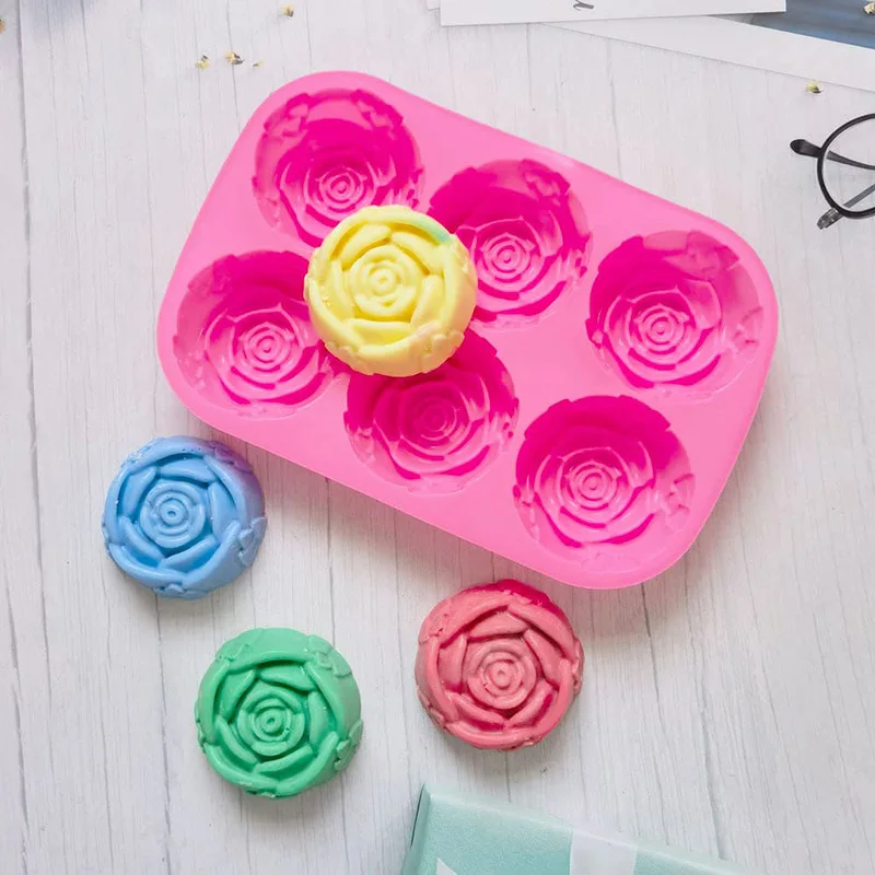 6 cavità fiore di rosa stampo in Silicone per uso alimentare torta antiaderente stampo per cioccolato caramelle Cupcakes budino muffin cubetti di