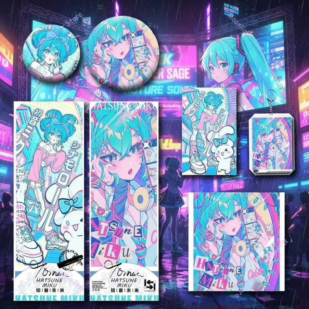 هاتسون ميكو أنيمي ميرش مجموعة مكونة من ست قطع المغني الافتراضي Kagamine رين لين المفاتيح بطاقة بريدية شارة الليزر تذكرة هدية لمحبي أنيمي #6